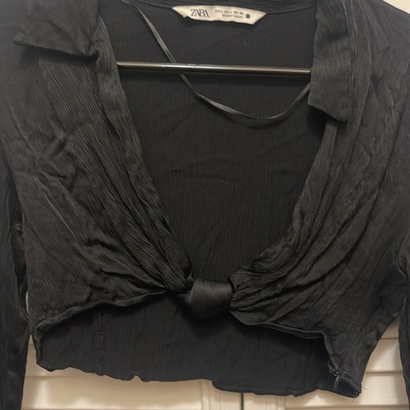 zara black silk longsleeve crop top - Picture 2 of 3